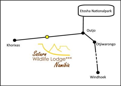 Anfahrtskarte: SATURN zwischen Khorixas und Outjo, Richtung Etosha-Nationalpark
